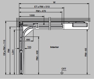 Vertical view (with operator). Track application Z for sectional doors under 10ft wide on Z gear.